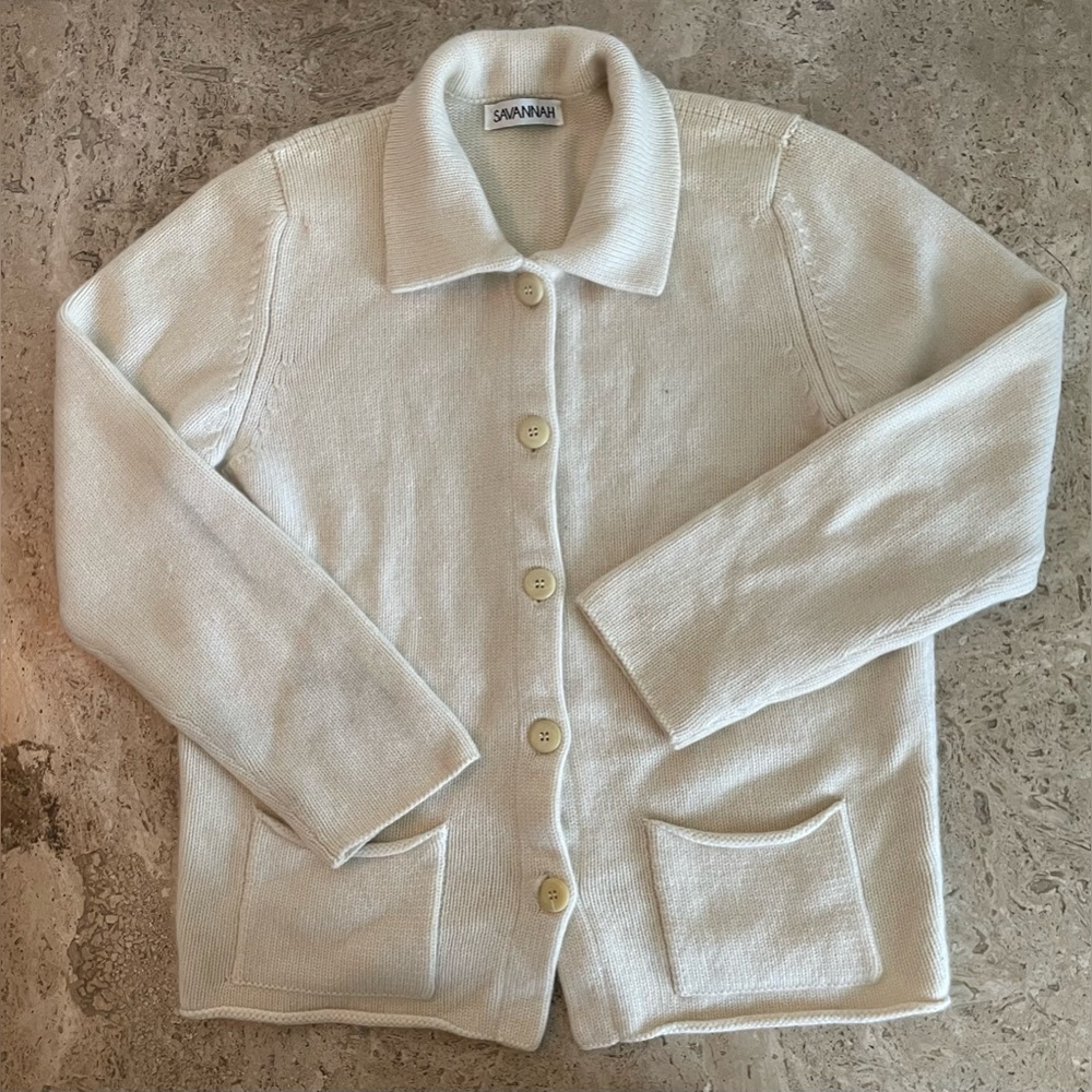 SAVANNAH Cashmere Collared  2 Pocket Cardigan